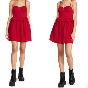 Betsey Johnson Bustier Peplum Red Spaghetti Strap Cotton Dress Size Large